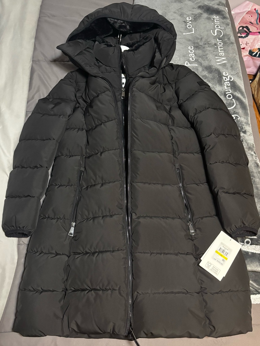 NWT Black Long Puffer Coat with Hood - DKNY